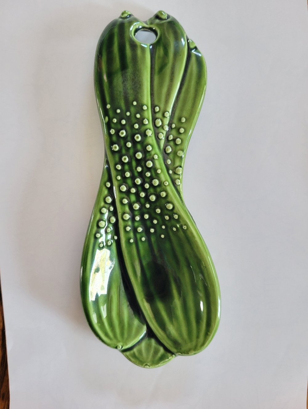 Vintage Ceramic Green Pickle Spoon Rest Made in Japan Garden Farmhouse Cottage